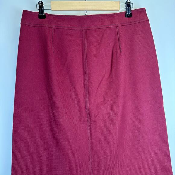 Loft Burgundy Button Straight Placket Knee Length Skirt Women Size 10 Officecore - Picture 10 of 16